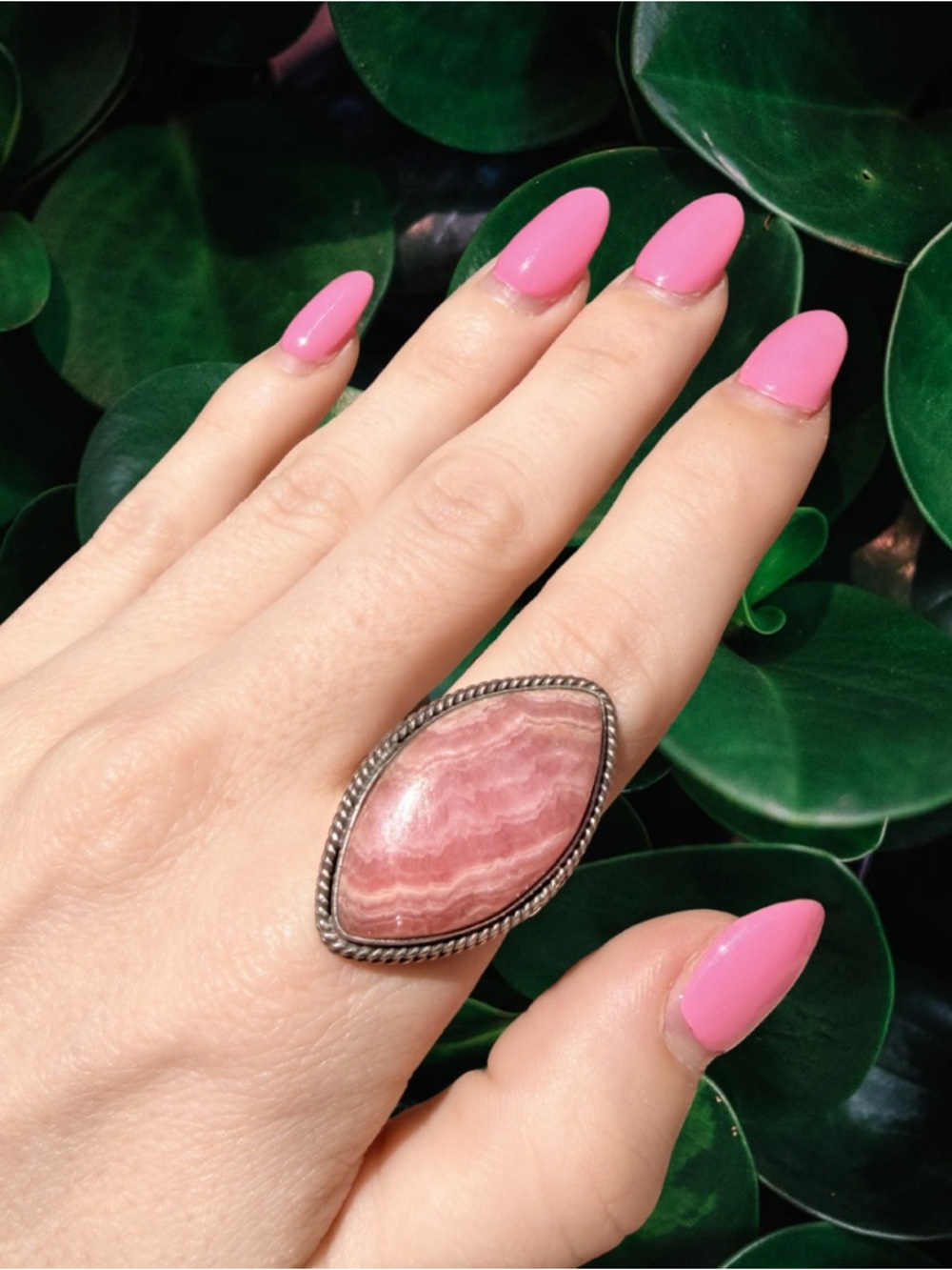 Pink Rhodochrosite Sterling Silver Ring | Size 8.5 | Large Statement Ring | New